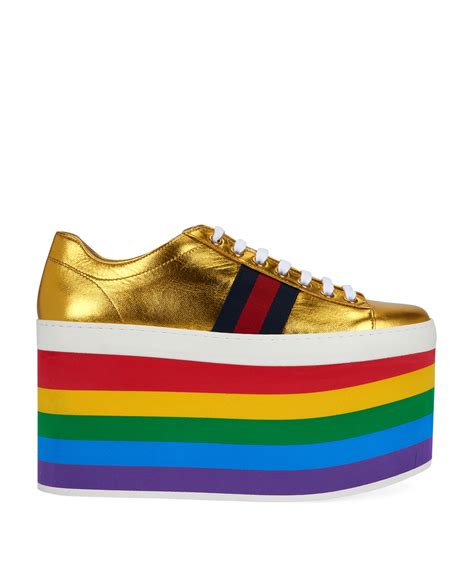 gucci gold peggy|Gucci: Gold Peggy Platform Sneakers .